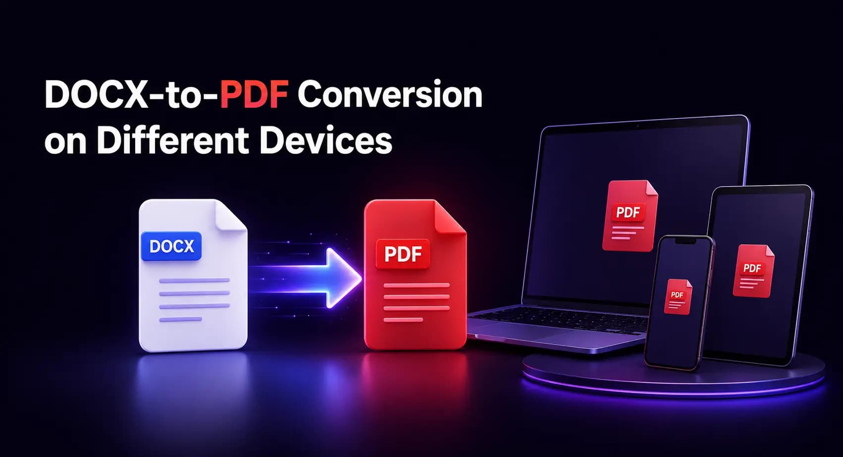 Converting on any device The converter shown side by side on a laptop, a phone and a tablet screen